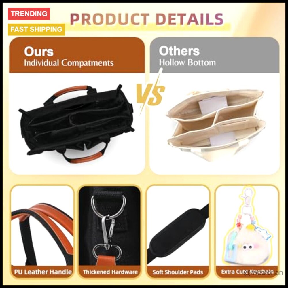 Structured Canvas Tote Bag Multi-Compartment Zipp… - image 5